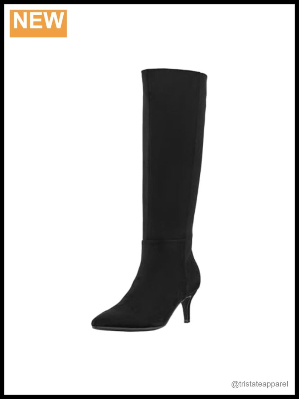 Faux Suede Knee High Boots Pointy Toe Stiletto Heel Zip